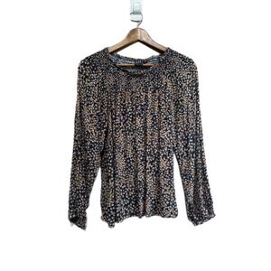 Gap Floral Smocked Blouse Womens Medium Navy Blue Excellent Long Sleeve Rayon